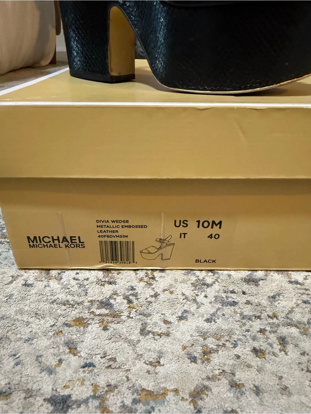 Michael Kors Black Textured Leather Platform Slingback Sandals - Picture 3 of 5